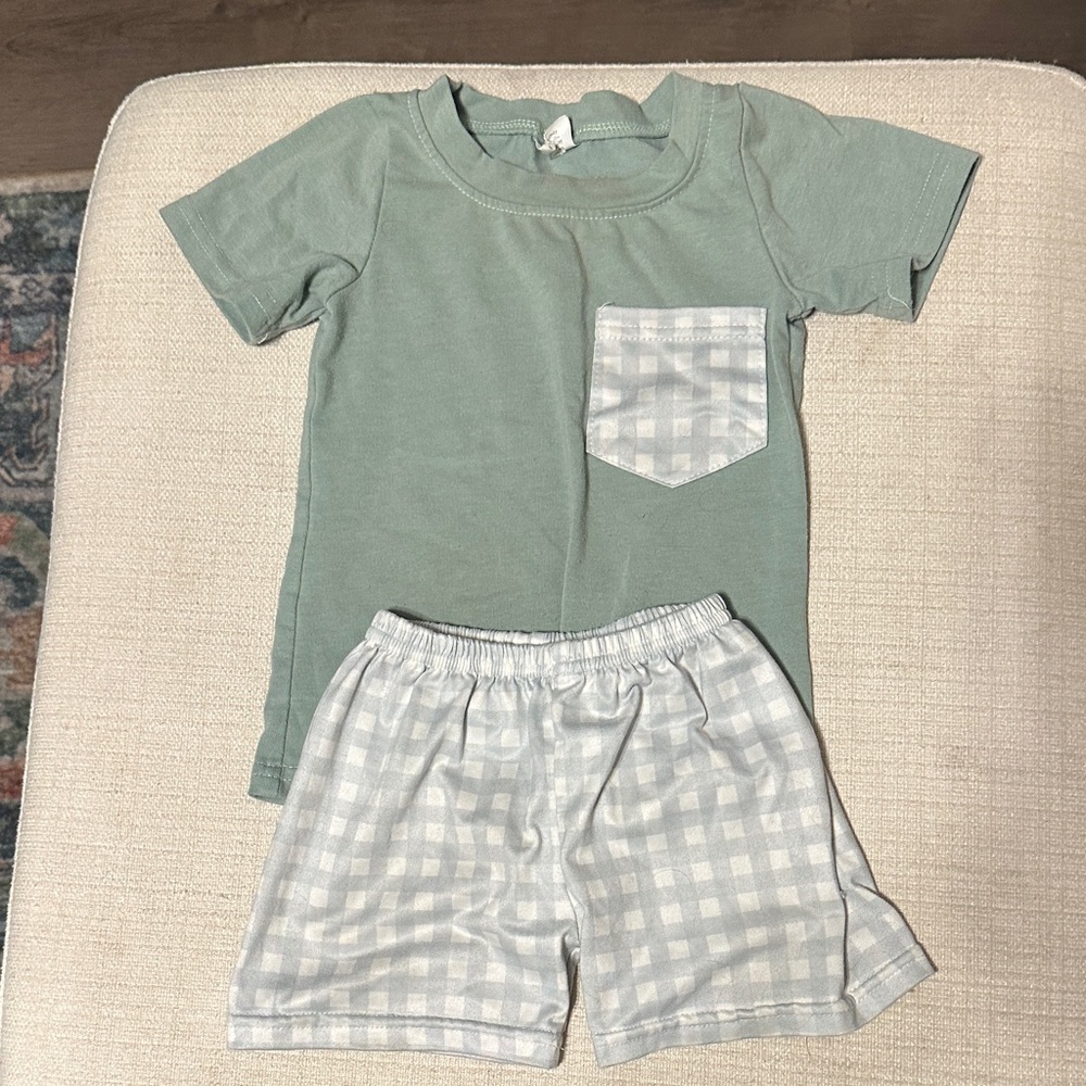 Kids Mint Green Pocket Set with Checked Shorts